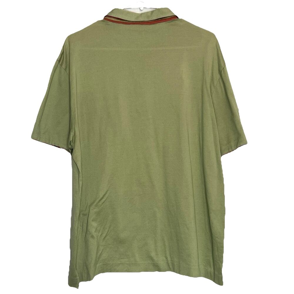 Robert Graham Polo Shirt Men Size XL Green Cotton Pocket Contrasting Trim Casual